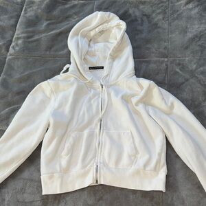 Brandy Melville Cropped White Zip-Up Hoodie